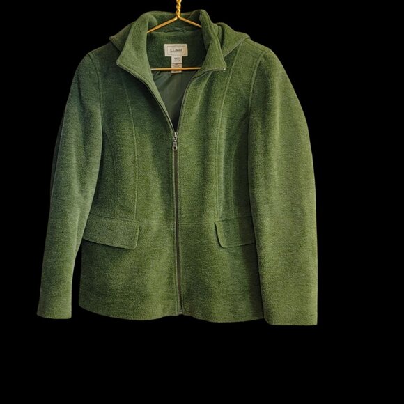 L.L.Bean Jackets & Blazers - Vtg L.L.Bean Coat Green Hooded Jacket With Full-Zip Front Size Petite Lg